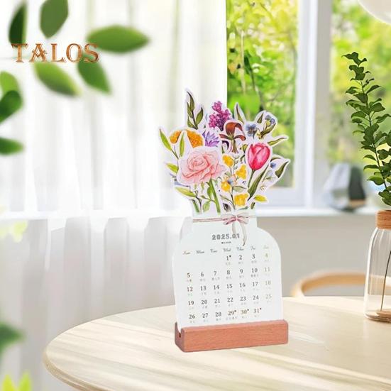 2025 Bloomy Flower Kalender Bloomy Flowers Tischkalender mit Holzsockel Tagesplaner für Lesezeichen Postkarte Wanddekoration