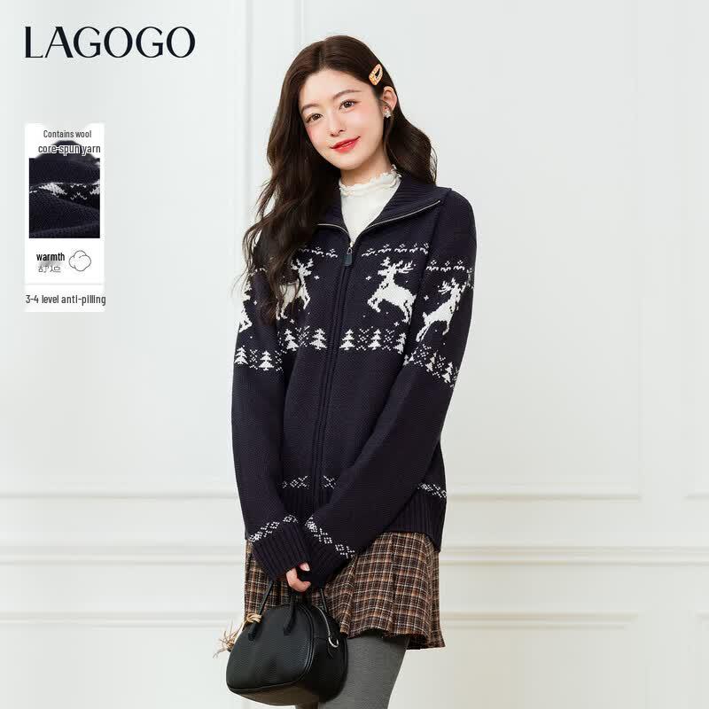 LAGOGO Women s Jacquard Knit Cardigan M