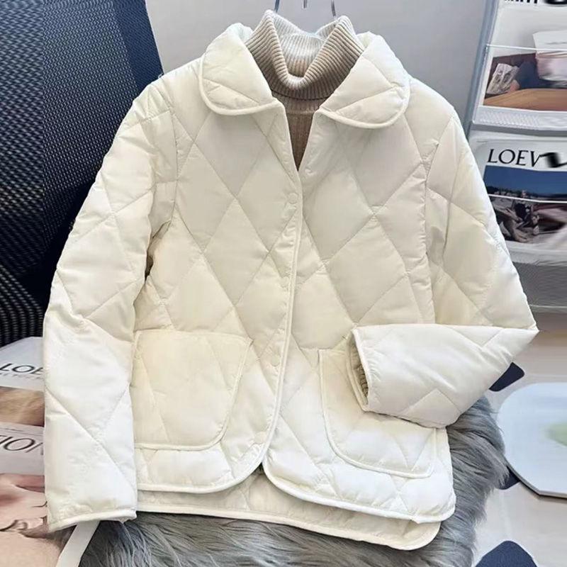 2025 New Spring & Fall Fashion Diamond Pattern Cotton-Padded Slim Jacket for Middle-Aged & Young Adults - Lightweight Short Outerwear