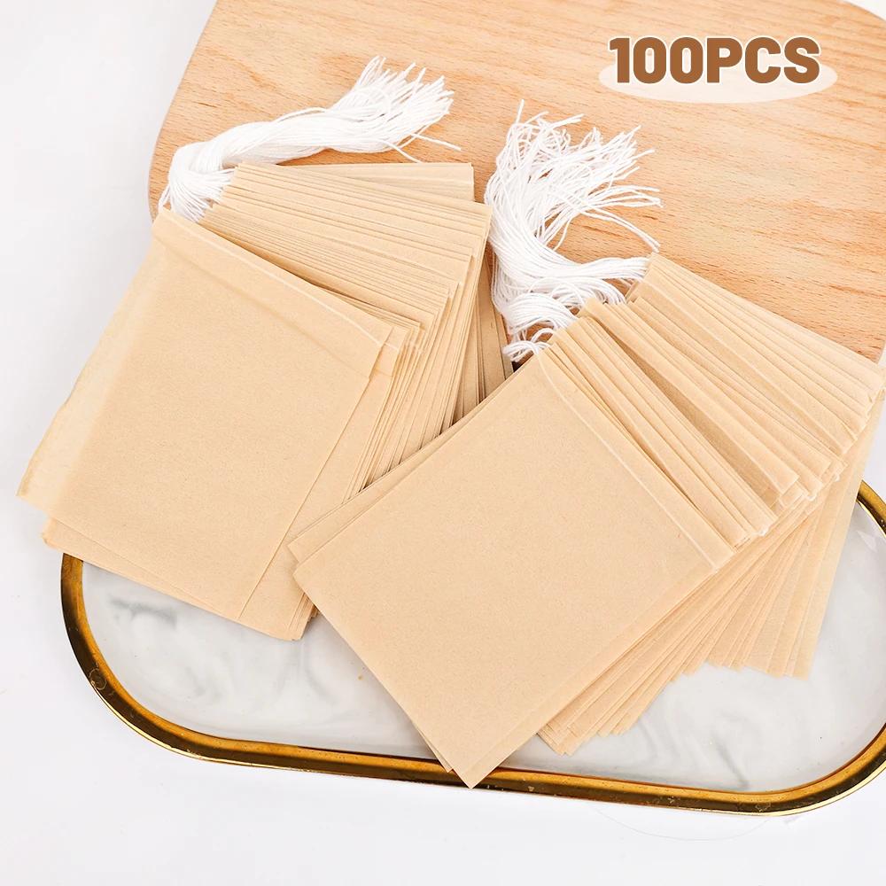 100PCS Disposable Teabags Biodegradable Paper Tea Filter Bag with String Heal Seal Empty Drawstring Spice Loose Leaf Tea Powder