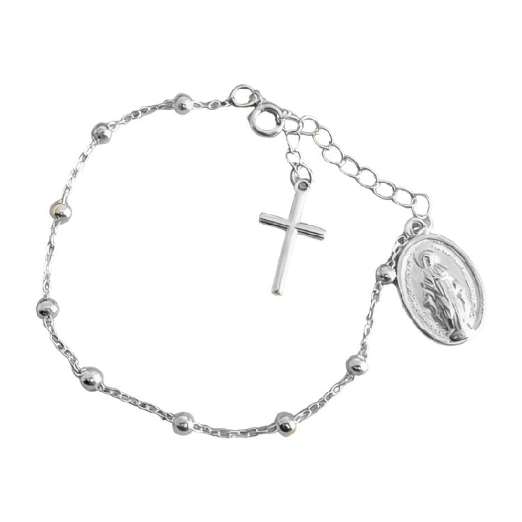 Portable Crosses Virgin Beaded Bracelet With 5cm Extension Chain