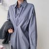 Shop   Women Daily Collar Shirt Front Dart Pleated Long Dress Steel Blue Ara Wdr