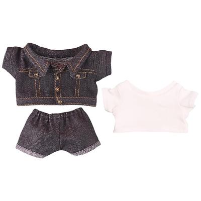 Niannyyhouse 15cm Plüschkleidung: Jeansjacke, Weißes T-Shirt, Baumwollpuppenkleidung (Schwarz)