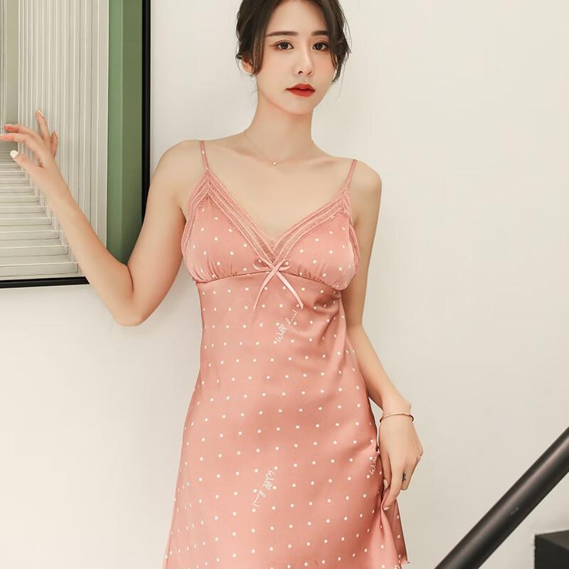 LangSha Satin Nightgown for Women, Thin Loose-Fitting Sexy Spaghetti Strap Dress, Valentine's Day Simple Romantic Ladies Sleepwear Loungewear