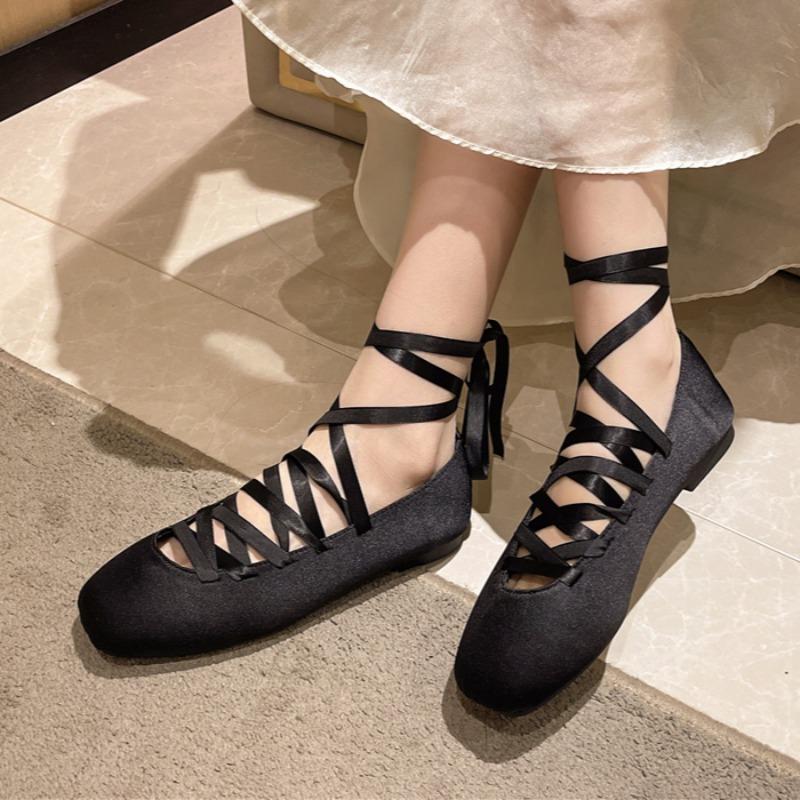 Elegant Square Toe Women Ballet Dance Shoes Fashion Lace Up Shoes Woman 2025 Trend Autumn New Designer Dress Chaussures Ladies