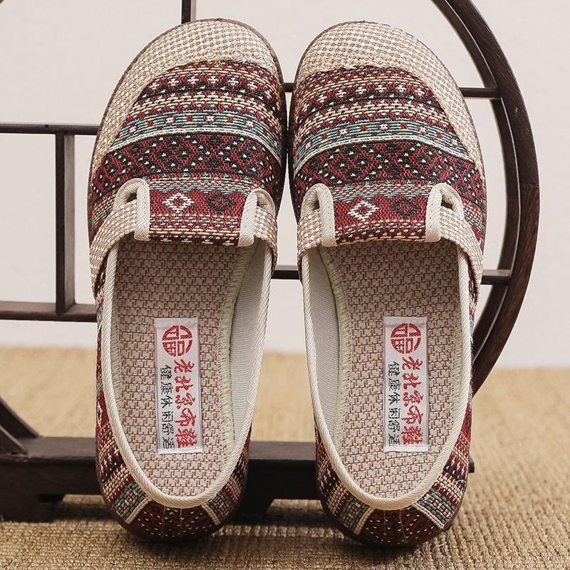 Summer Old Beijing Cloth Shoes Women's Breathable Ethnic Wind Shallow Mouth Fisherman Shoes Soft Sole Non-slip One Pedal Comfortable Mother Shoes