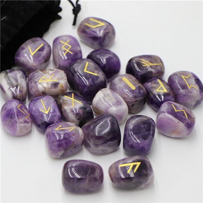 AEE2-25Pcs Natural Amethyst Rune Stone Irregular Divination Agate Rune Gift Decoration