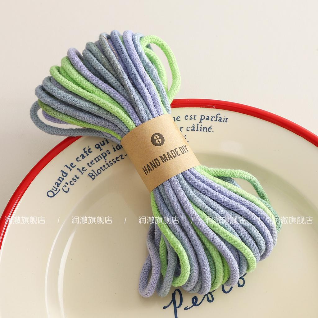 4mm 10m Color Gradient Cotton Thread Home Textile Decorative Rope Clothing Grain Rope Handmade Weaving Rope Craft Accessories