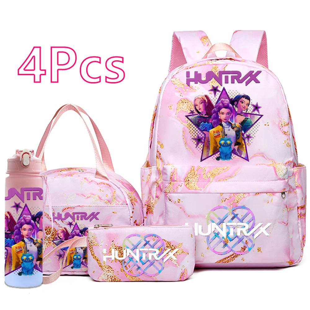 4Pcs/set New Cartoon K-Pop Printed Backpack Handbag Pencil Case with 750Ml Water Bottler for Teenager Boy Girl Schoolbag Large Capacity Bookbag