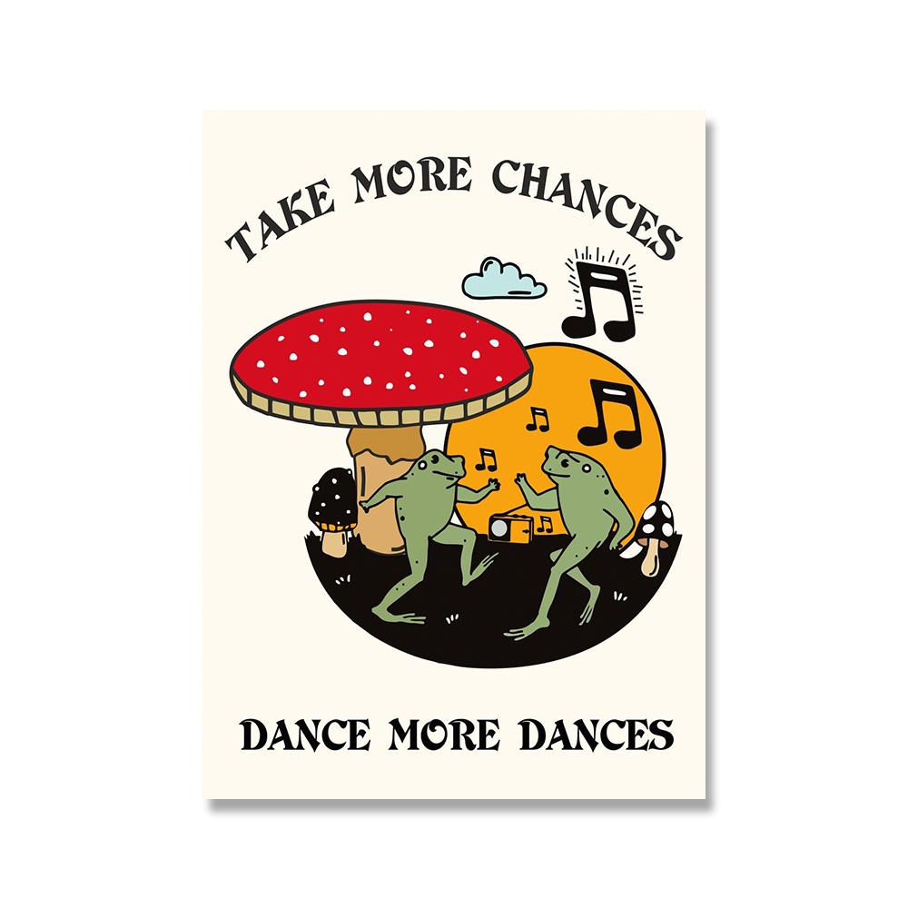 You Are Exactly Funny Mushroom Poster Retro 70s Groovy Hippie Ball Dancing Frogs Canvas Painting Wall Art Pictures Home Decor