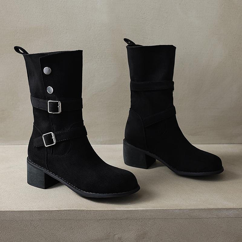 Fashion Aphixta 5cm Square Heels Sexy Women Ankle Boots Metal Buckle Dec Cowboy Footwear Winter Shoes Women Zapatos Mujer 2024 Tendencia