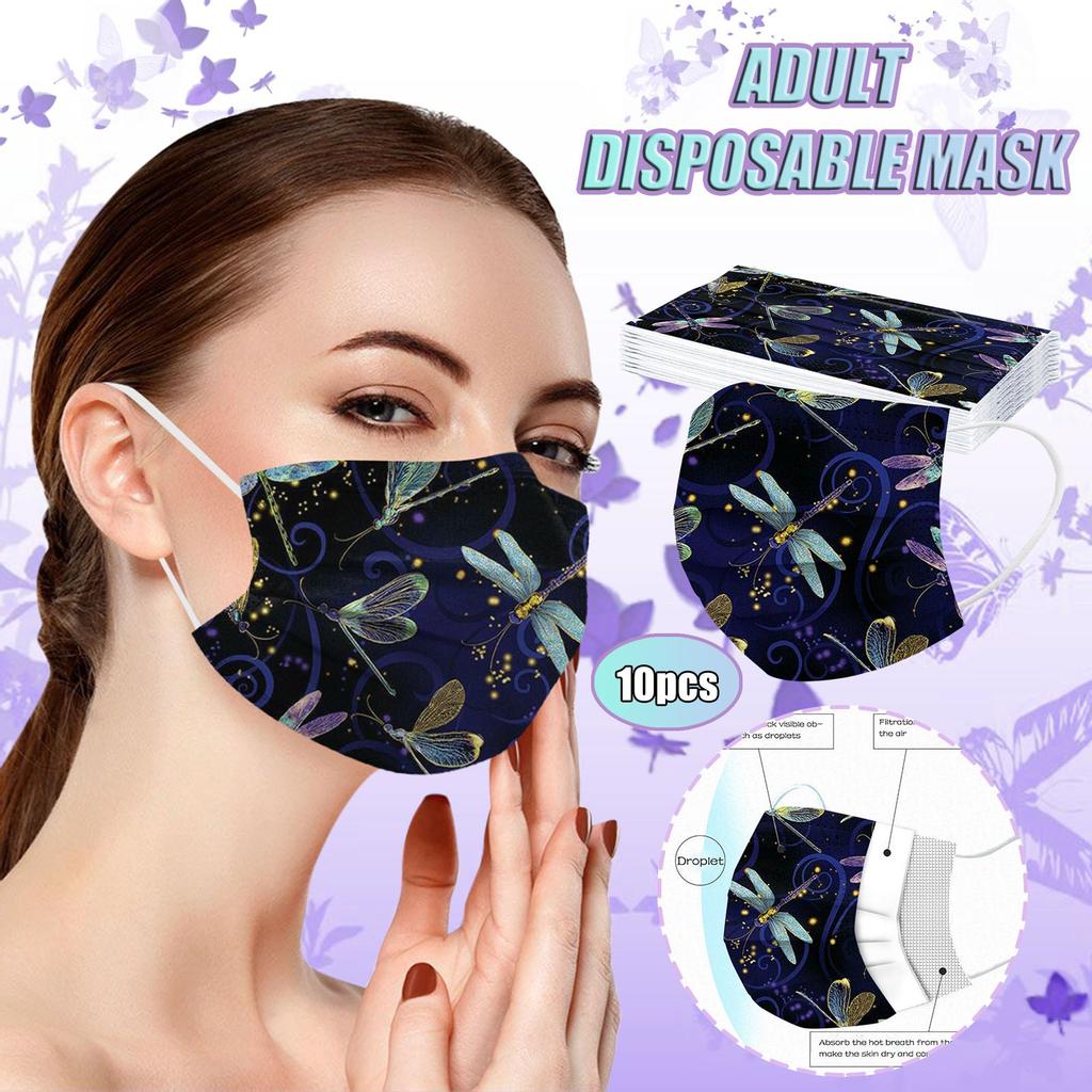 10PCS Adult's 3 Layer Print Disposable Face