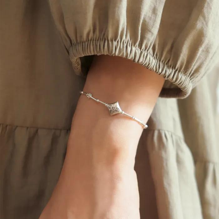 Ethnic Diamond Silver Bracelet
