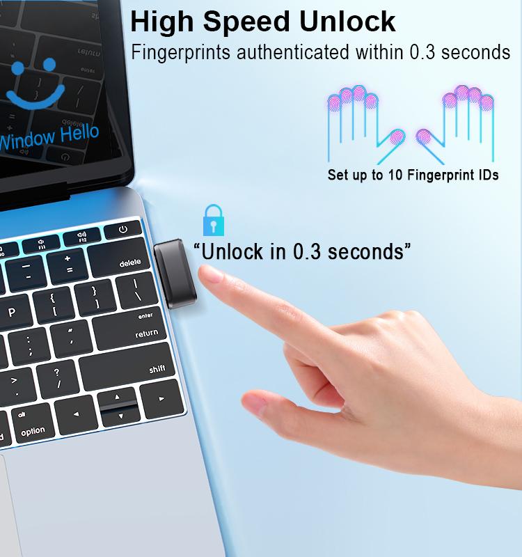 USB Fingerprint Key, Windows Hello Biometric Fingerprint Reader, 360° Fast & Accurate Authentication for PC/Laptop Security