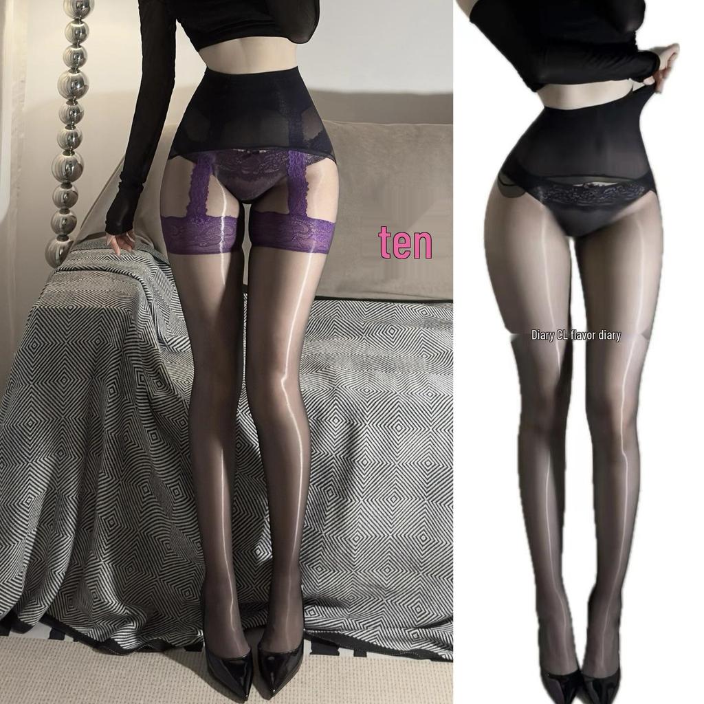 Aurora Purple Thigh-High Lace Stockings - Sheer, Sexy, and Oily Finish A28