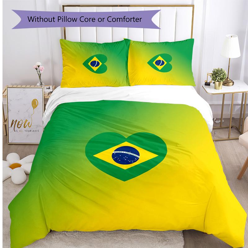 Brazil Football Printed Bedding 3 Piece Set Cozy Breathable Bed Cover Set As Housewarming Holiday Gift