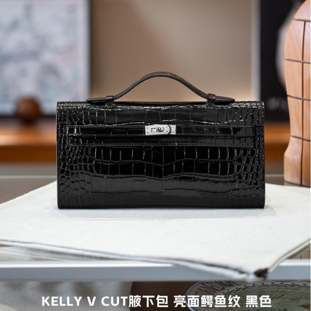 Years New Leather Palm Pattern Crocodile Pattern Cut Clutch Bag Long Armpit Handbag Cross-border