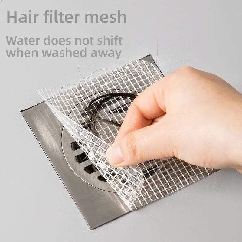 10PCS Disposable Shower Drain Hair Catcher Mesh Stickers Bathroom Hair Filter Net Anti-blocking Kitchen Drain Cover Stickers