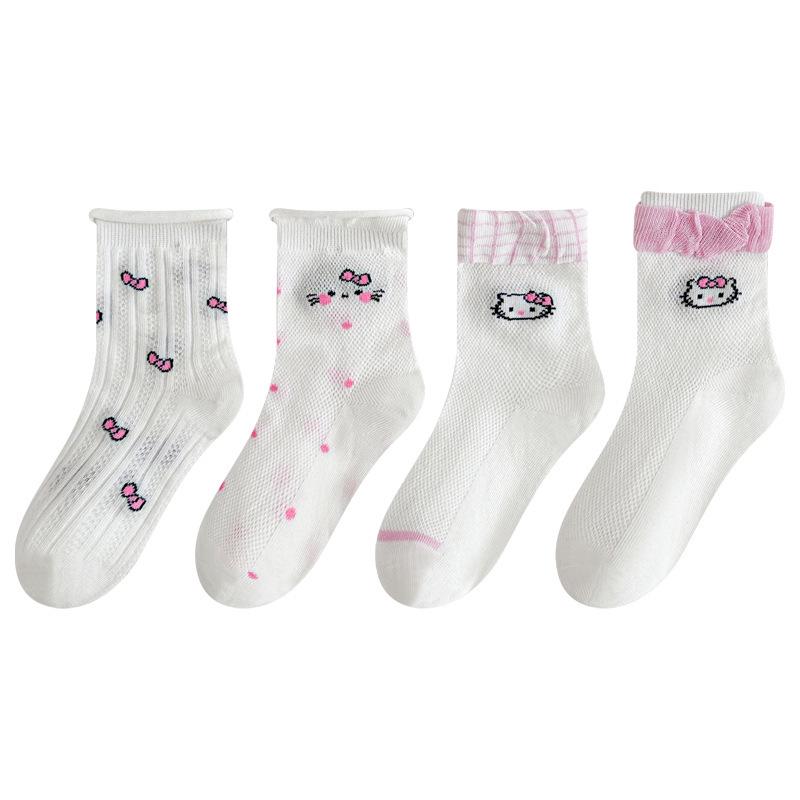 Spring/Summer 2026 Mesh Pink Kitten Series: Seamless Children s Socks, 4-Pack L (Recommended foot length 18-20cm)