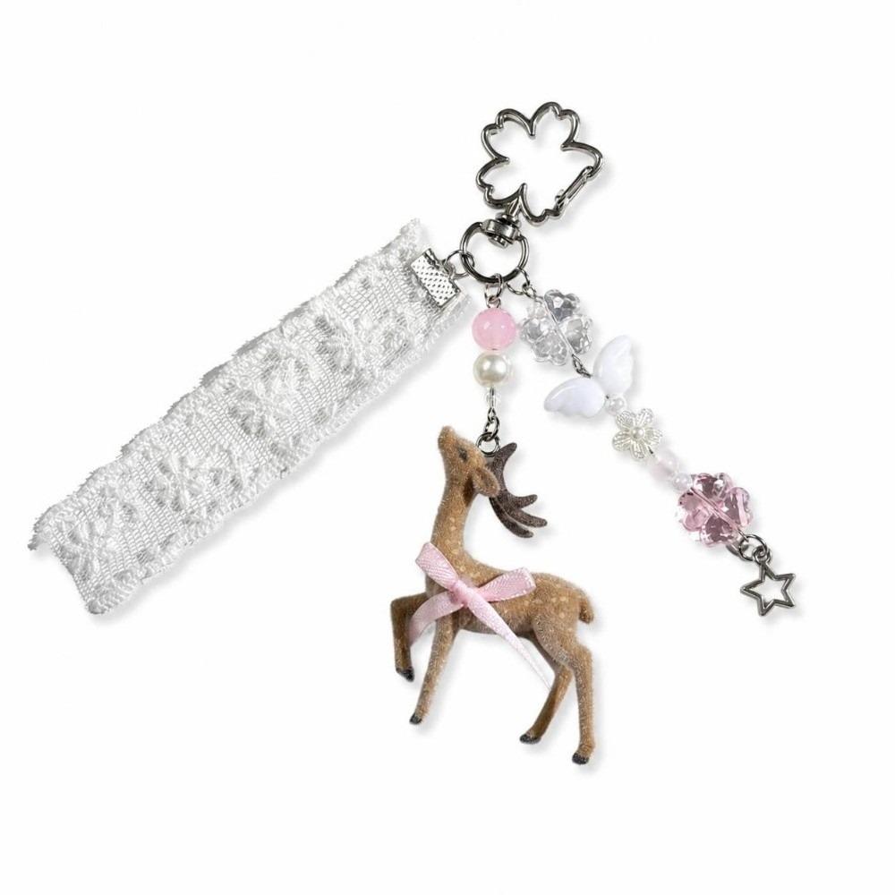 Coquette Style Fawn Keychain Ribbon Bow Design Phone Charms Cute Bag Pendant Bag Decoration