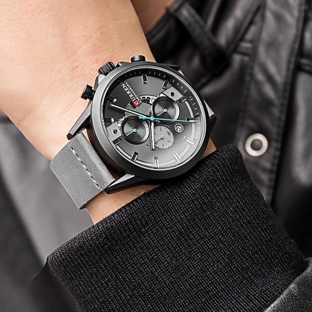 CURREN Luxury Brand Watches for Man Casual Clock with Chronograph Luminous Hands Leather Straps Wristwatches Male