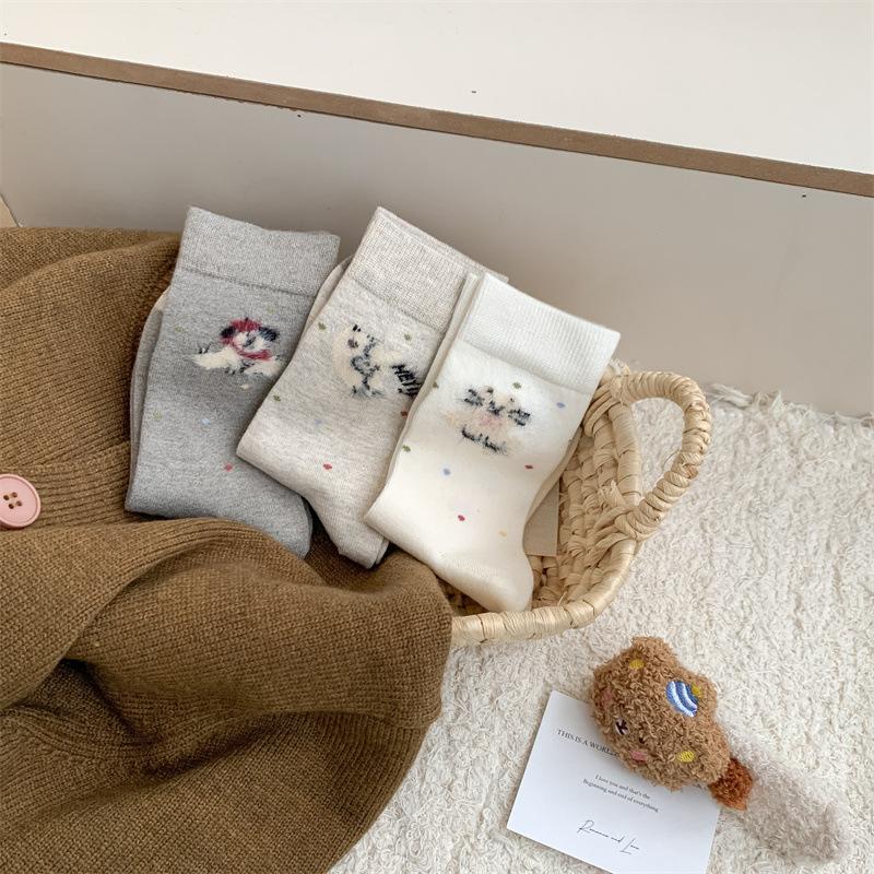 Cute Plush Puppy Cashmere Socks, Women's Mid-calf Socks, Autumn and Winter Thickened and Fleece Warm Cartoon Wool Long Socks