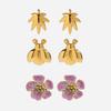 Sweet wind three-to-one card flower earrings, light luxury high-end insect 18K gold jewelry
