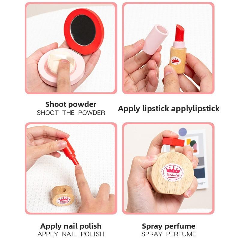 Pretend Children Play Makeup Bag Set Wooden Toys Imaginative Role Gift Play