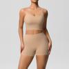 Women's Fashion Solid Color Back Top Tight Breathable Yoga Clothing Sports Running Fitness Shorts Set