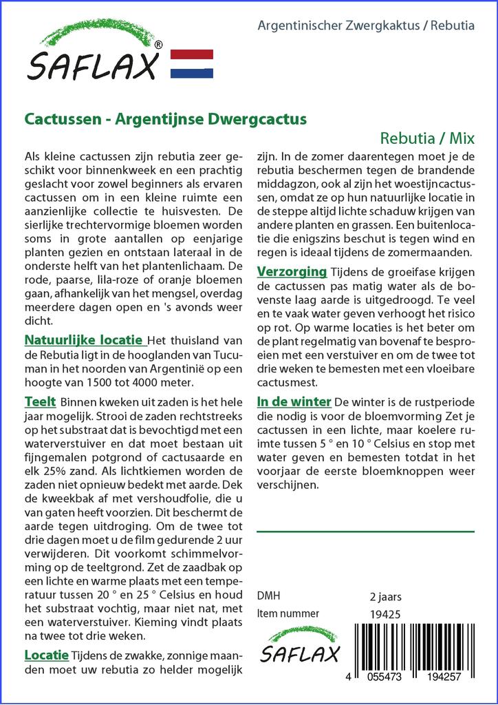 SAFLAX Rebutia - 40 Seeds - With Potting Substrate for Better Cultivation - Rebutia Mix