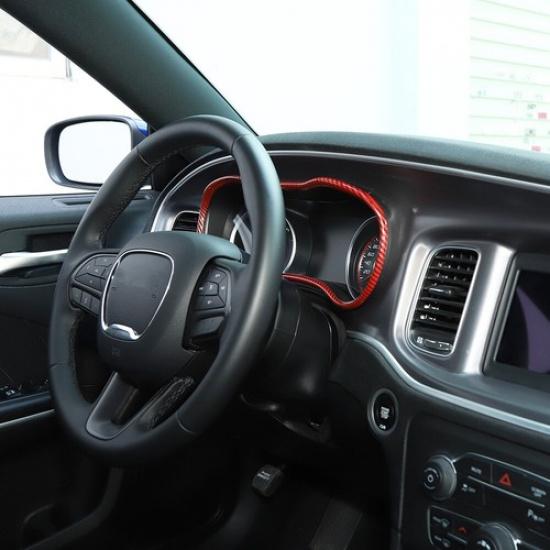 Dashboard trument Frame Trim Cover for Dodge Charger 2015-24 Red Carbon Fiber