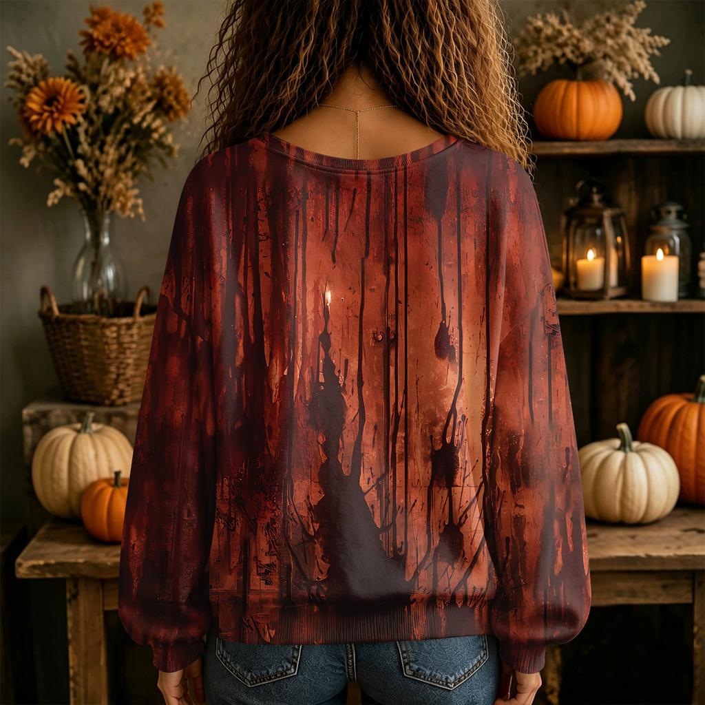 Women's V-Neck Halloween Fall Top for Seasonal Celebrations Comfortable Everyday Shirt
