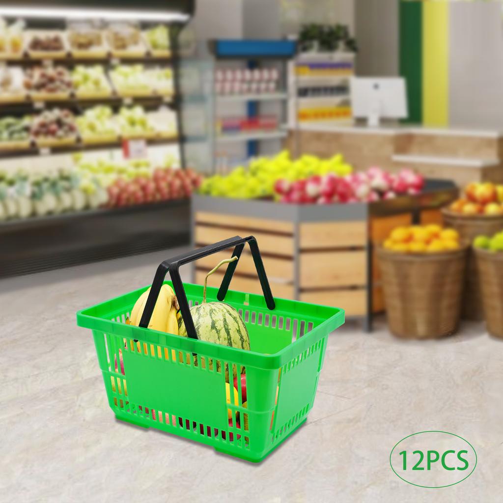 12 Pcs Shopping Baskets 18L Plastic Shopping Baskets with Handles, Store Baskets Retail Baskets with Handles