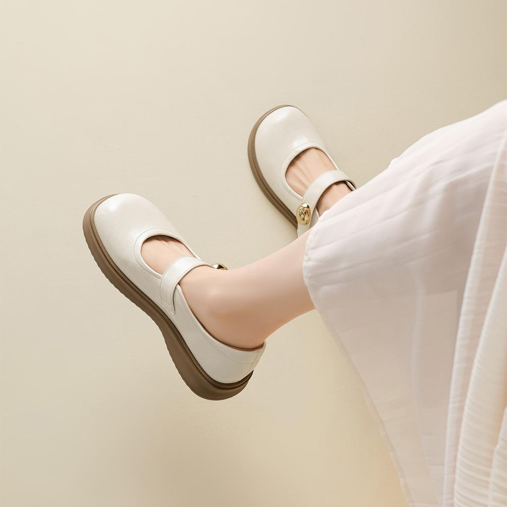 Black Small Leather Shoes for Women In Spring and Summer 2026, New British Style Thick Soled Gold Bean JK Mary Jane Shoes, Soft Soled Women's Shoes