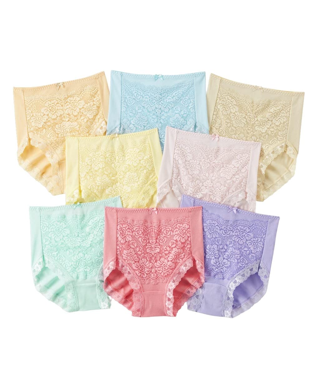 

Nissen Set of Lacy Rib Pastel Size 4L Women s 8-Piece Deep-Leg High-Waisted Panties, 100% Cotton, Knit, Tones,