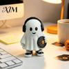 Trendy Interior Soft Furnishings Cute Halloween Ghost Figurine, Holding Coffee/Book/Record Resin Statue, Desktop Ornaments for Spooky Tabletop