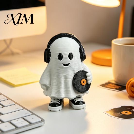 Trendy Interior Soft Furnishings Cute Halloween Ghost Figurine, Holding Coffee/Book/Record Resin Statue, Desktop Ornaments for Spooky Tabletop
