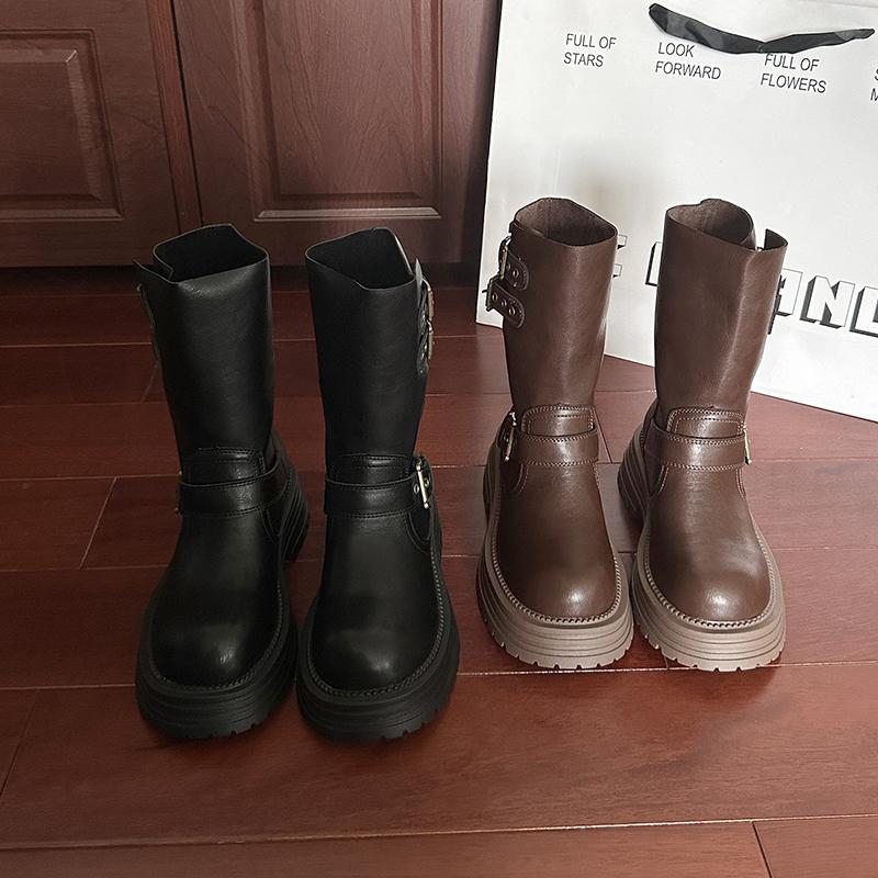 Fashion Winter Belt Buckle Woman Knee High Boots Fashion Platform Heels Knight Long Booties Ladies Comfortable Shoes Zapatos Mujer