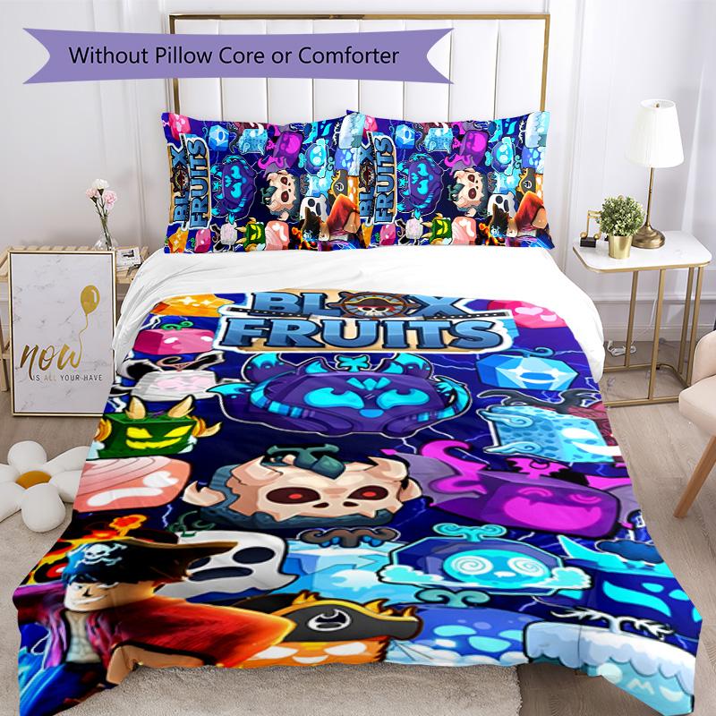 Blox Fruit 3pcs Bedding Set Duvet Cover Closure Includes 1 Duvet Cover & 2 Pillowcases for All Seasons Bedroom Home Dorm Decor