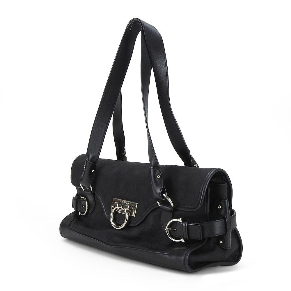 USED Salvatore Ferragamo EX-21 4913 Gancini canvas/leather black SilverMetal