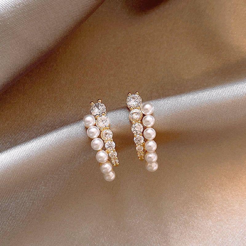 Accessible Luxury Fancy Elegant Double Layer Zircon Pearl Stud Earrings Women's Earrings 2025 New Arrival Best Selling