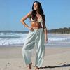 Women Plaid Wide Leg Pants High Waist Drawstring Elastic Waist Casual Loose Fit Cropped Trousers