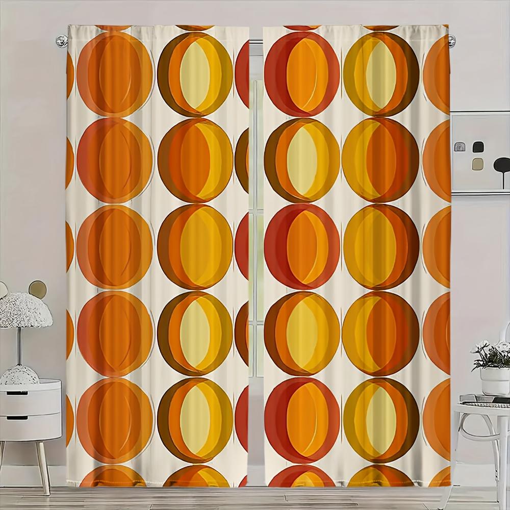 2 Pieces Mid-Century Modern Curta On Terracotta And Mustard Cream Background For Contemporary Decor 53x116cm 2pc21x46in