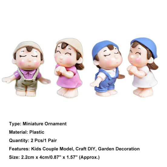 2Pcs Boy Girl Kids Couple Miniature Ornament Craft DIY Landscape Dollhouse Decor