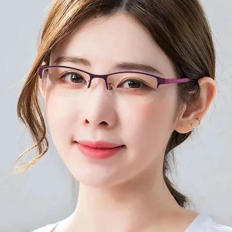 New Women Myopia Glasses Ladies Half Frame Anti-blue Light Prescription Glasses Men Finished Eyewear Business Glasses