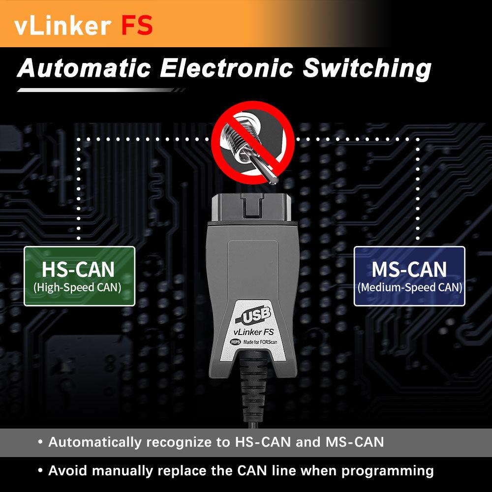 ELM 327 OBD 2 FS ELM327 VLinker FS USB For Mazda Car Diagnostic Scanner Interface Tools OBDII HS/MS-CAN For Ford FORScan