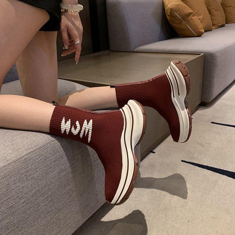 Flying Boots Women's Versatile Elastic Socks Shoes 2025 Summer New Fashion Foreign Style Martin Boots Women's Short Boots Knitted Boots