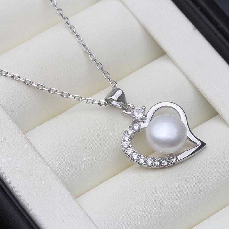 Real Natural Black Pearl Pendant Jewelry Woman,Trendy 925 Silver Pearl Heart Pendant Wife Mother Anniversary Gift White Pink