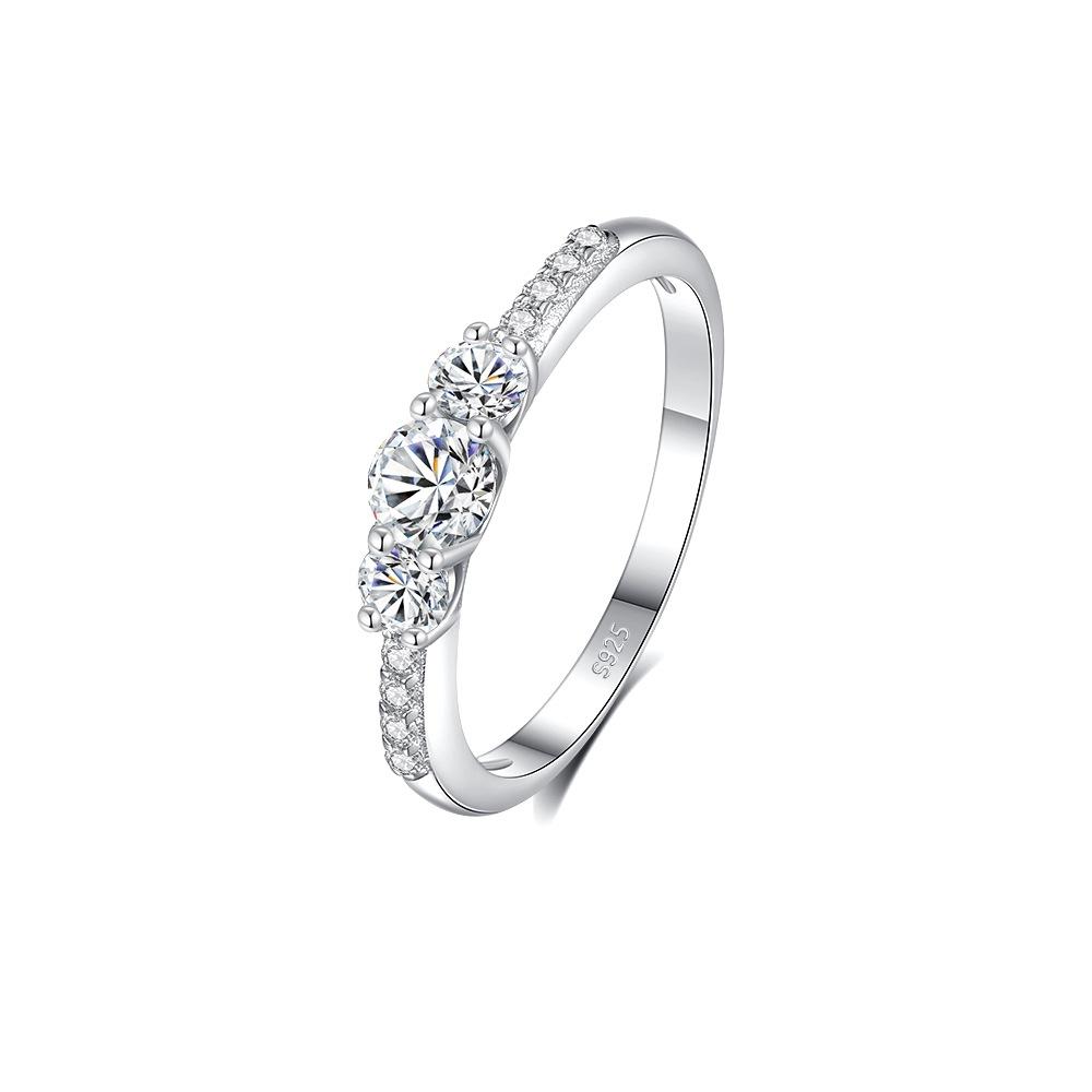 Three Stone Moissanite Engagement Ring S925 Sterling Silver D Color VVS Trilogy Wedding Ring Pass Diamond Tester