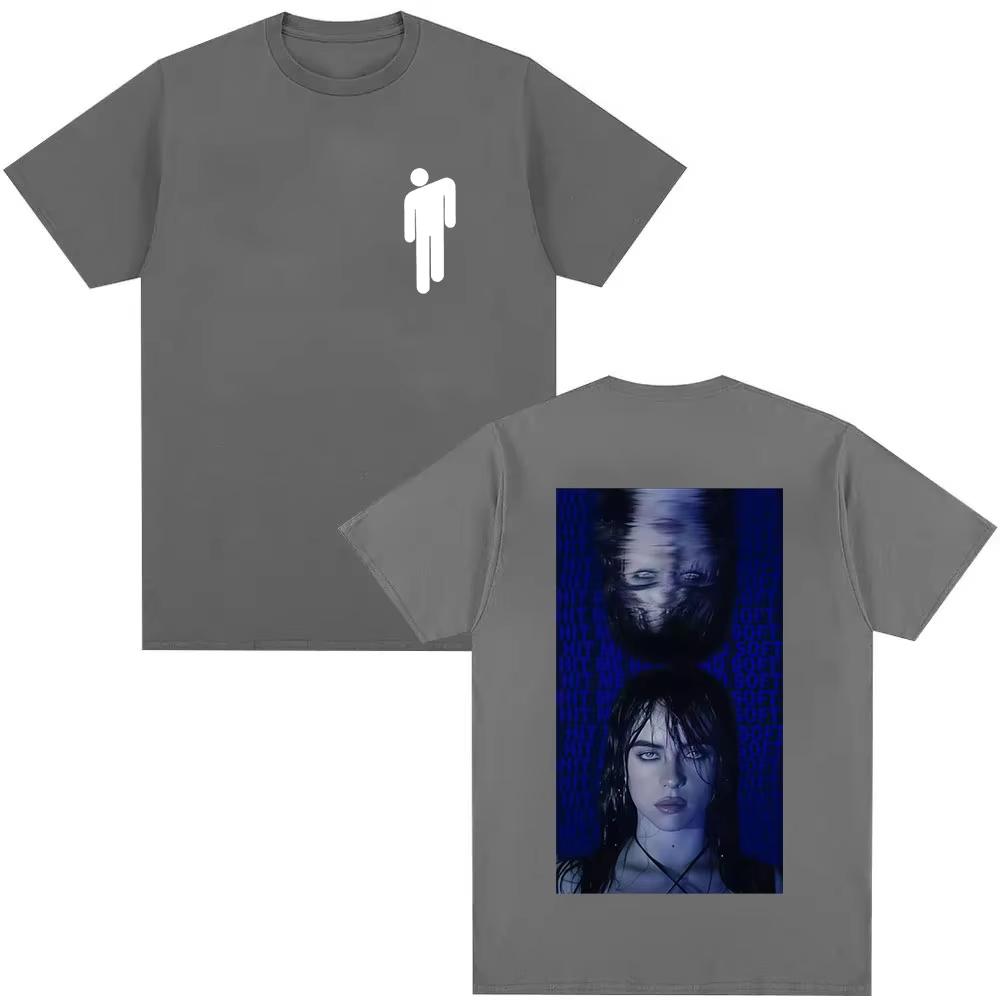 

Singer Billie Eilish 100cotton Mens Shirt Y2k Short Sleeved Hit Me Hard and Soft Graphics Womens Hiphop Tshirt 4XL